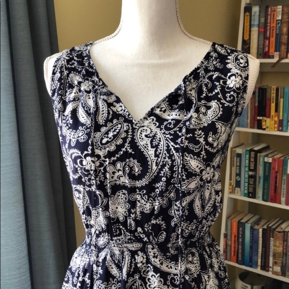 LOFT Paisley Dress In Blue and White Size LP - Picture 2 of 8